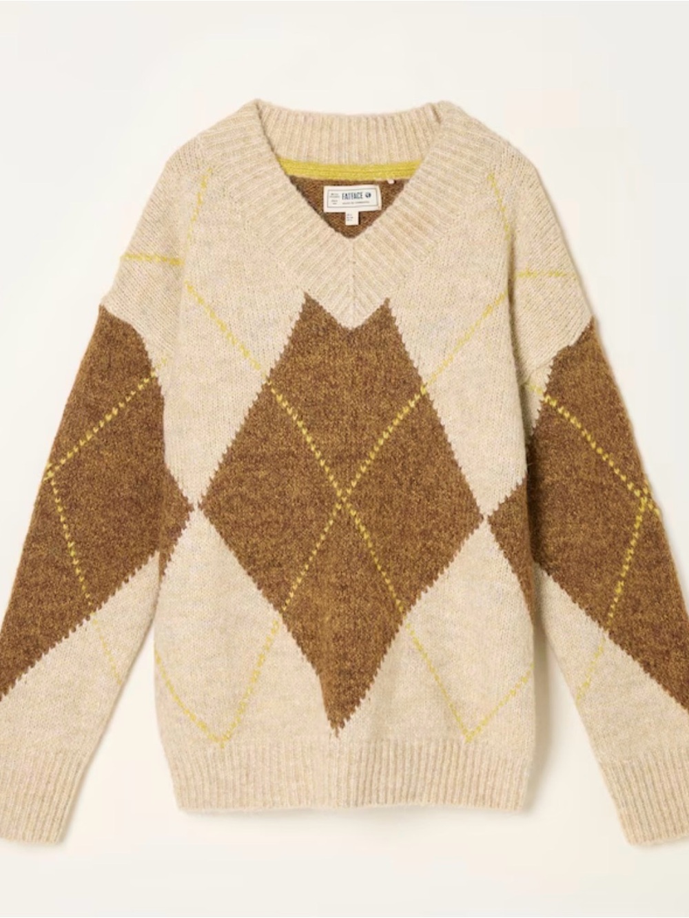 Fat Face Argyle V-Neck Sweater - Picture 1 of 13